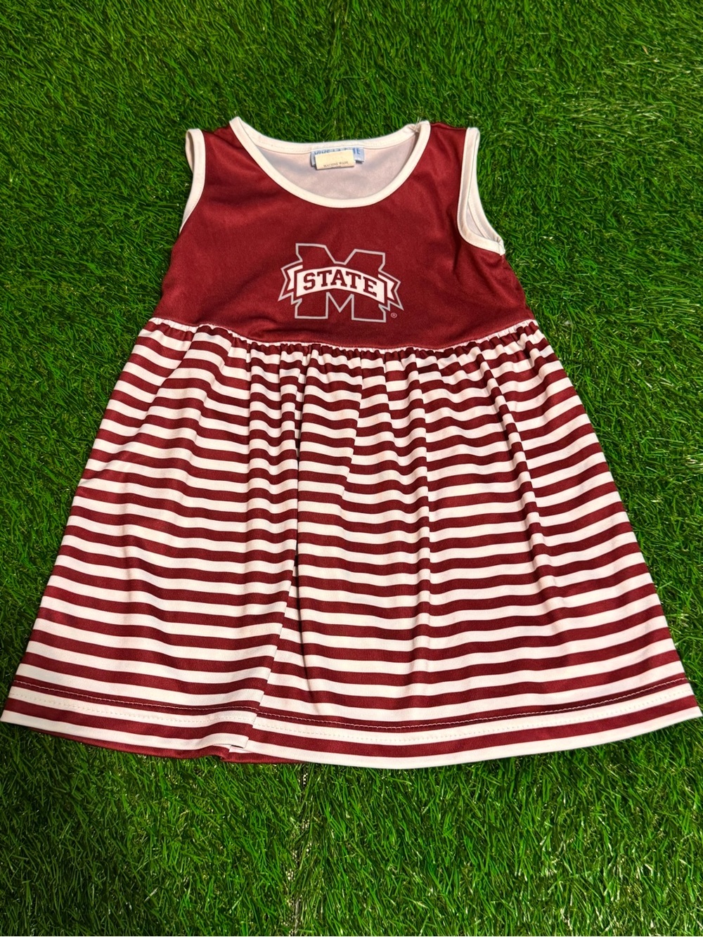 Kids' Maroon & White Stripe Sleeveless Dress - State Logo
